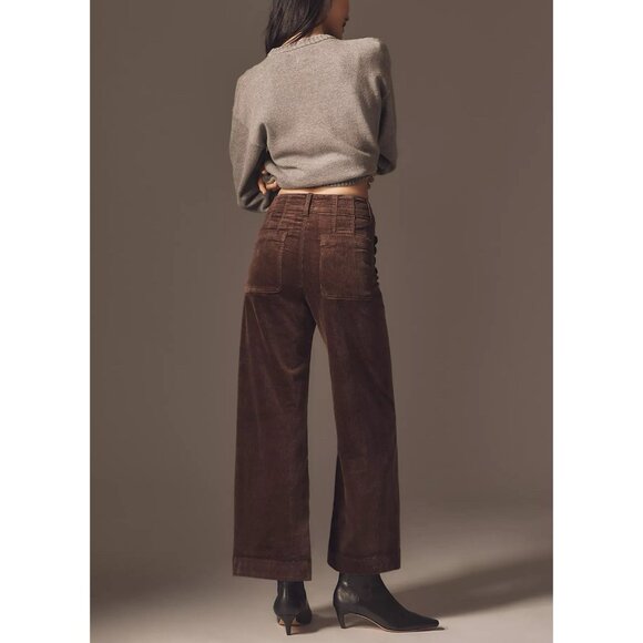 Anthropologie Colette Corduroy Crop Pants Scallop Pocket Wide Leg Size 28 Mink - Picture 10 of 11